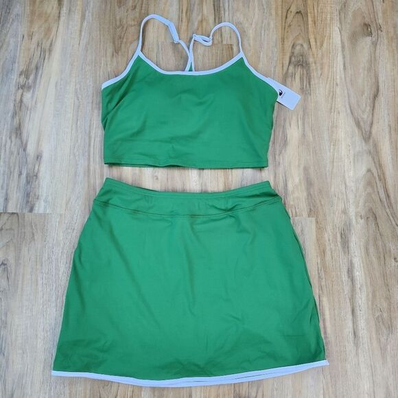⏭️NWT Green Athletic Cropped Sleeveless Top & Skort Set Medium - Picture 6 of 12